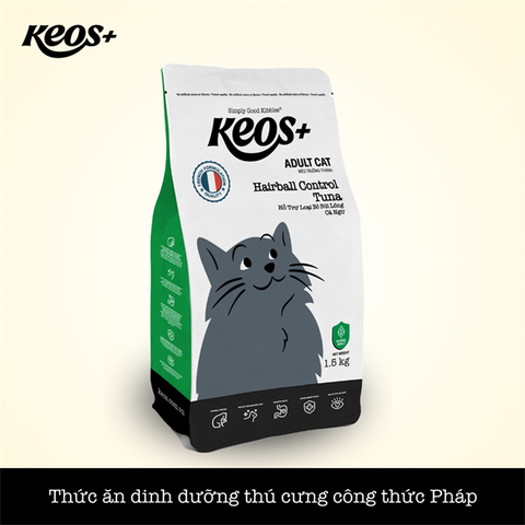 Hạt Keos+ - 1.5Kg - hỗ trợ giảm búi lông cho mèo, vị cá ngừ
