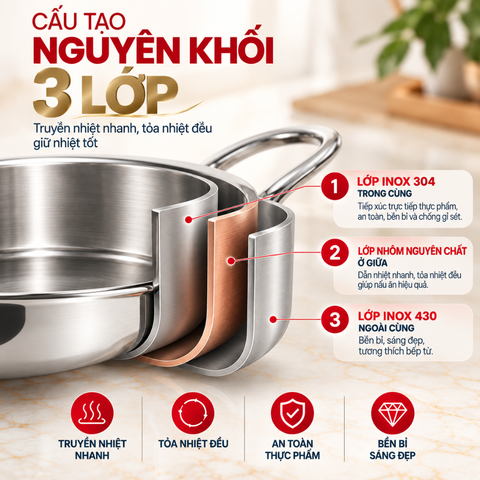 Bộ Xửng Hấp Bếp Xinh 3 Lớp - 28cm