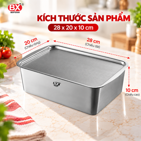 Hộp Đựng Thực Phẩm Inox 304 Bếp Xinh – Tặng Kèm Vỉ