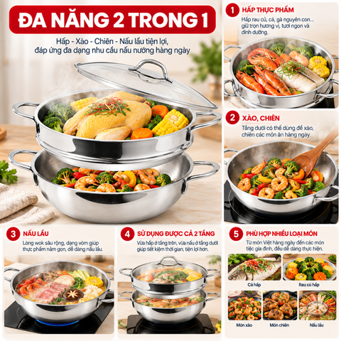 Bộ Xửng Hấp Bếp Xinh 3 Lớp - 28cm