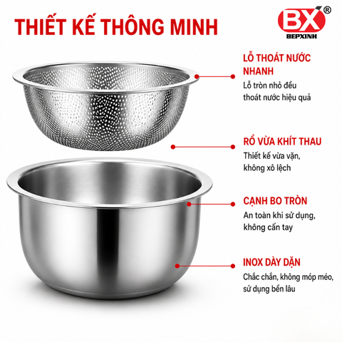 Bộ Thau Rá Inox 304