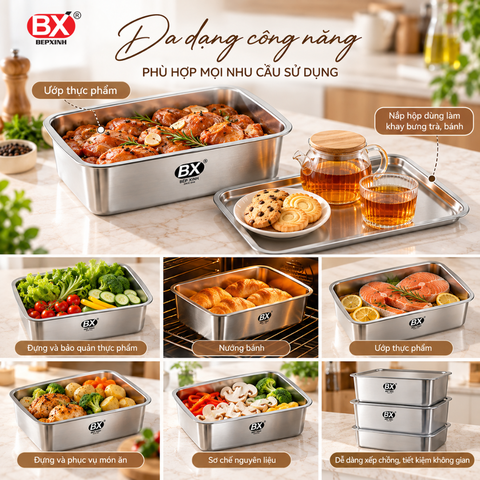 Hộp Đựng Thực Phẩm Inox 304 Bếp Xinh – Tặng Kèm Vỉ