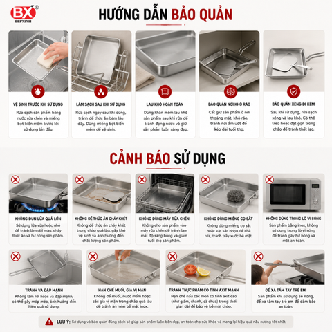 Chảo Chữ Nhật 3 Lớp Bếp Xinh 24.5x25.5x3.5cm + Xẻng