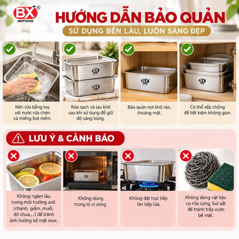 Hộp Đựng Thực Phẩm Inox 304 Bếp Xinh – Tặng Kèm Vỉ