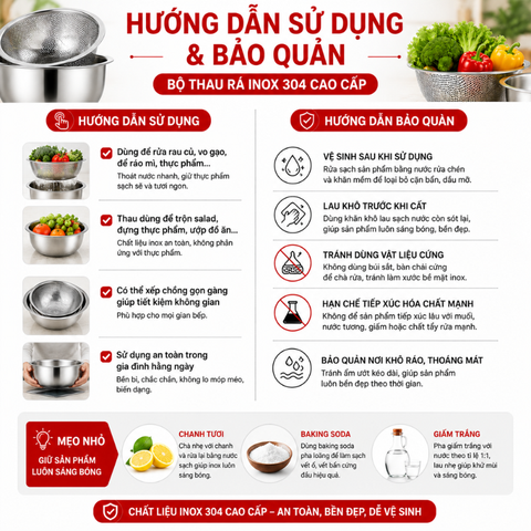 Bộ Thau Rá Inox 304
