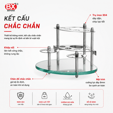 Kệ Góc Kính Inox 304