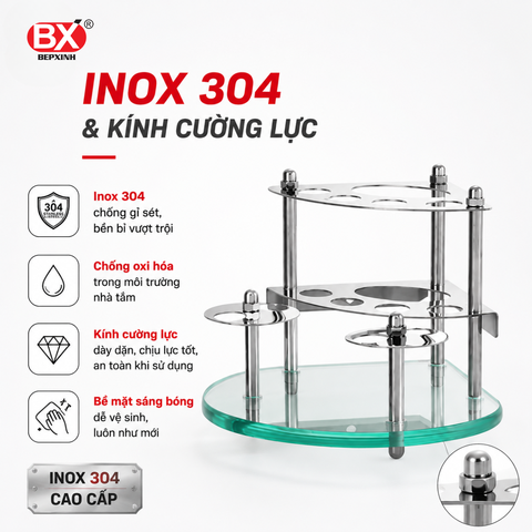 Kệ Góc Kính Inox 304