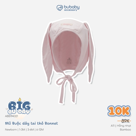(NB-3M) Mũ buộc dây tai thỏ Bonet Bu Baby chất sợi tre mềm mại ABB194321 - Bubaby sơ sinh - Mũ Bubaby