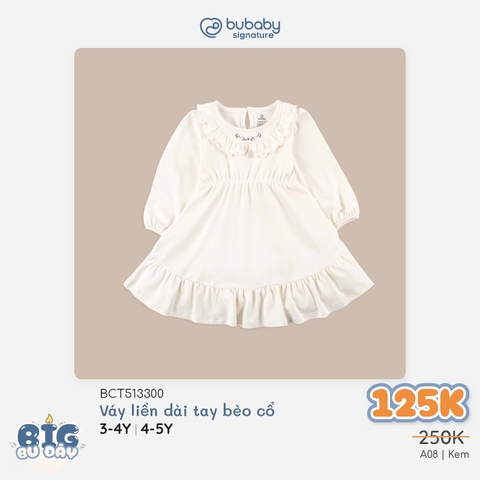 (12M-5Y) Váy liền dài tay bèo cổ + Váy Yếm Thu nhẹ cho bé gái Bubaby Cotton BCT513300 | Quần áo BU Chính hãng