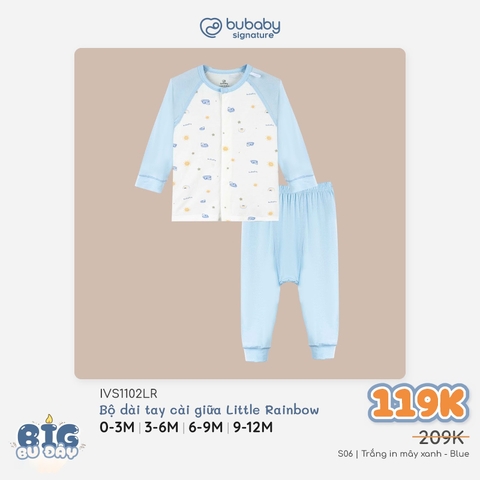 BU Baby (0M-12M) Bộ dài tay cài giữa Little Rainbow Bubaby Viscose IVS1102LR | Body Chính hãng