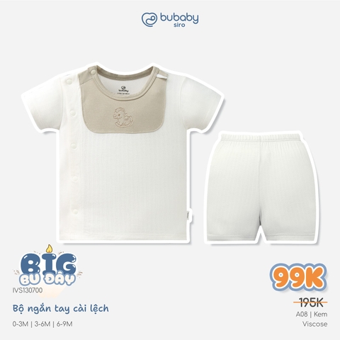 (0-12M) Bộ quần áo ngắn tay cài lệchbé trai bé gái mềm mát vải co giãn - KVS130| BU Baby chính hãng