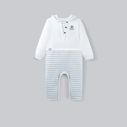 (0-12M) Body dài tay Bubaby cổ thủy thủ BuBu Cotton, bộ liên dài tay phong cách hàn quốc | PCT215300