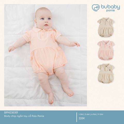 (1-12M) Body chip ngắn tay cổ Polo cho bé gai Bubaby Ponie - BPN230301 | Quần áo BU Baby chính hãng