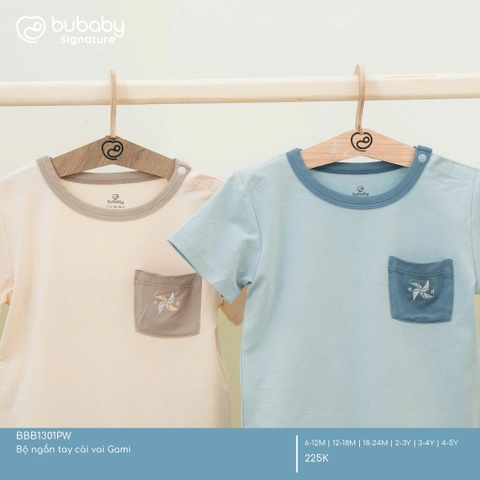(6M-5Y) Bộ ngắn tay cài vai Gami túi ngực chi bé BU BBB1301PW | Quần áo BU Baby chính hãng