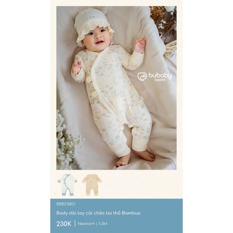(NB-3M) Body dài tay cài chéo tai thỏ cho bé trai BU Baby Bambus - BBB210821 BBB210209 | Quần áo Bubaby chính hãng