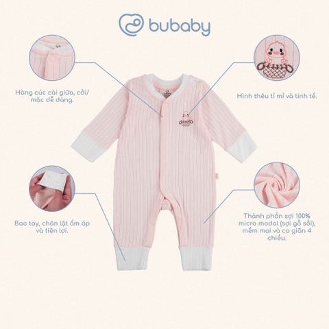 (NB-3M) Body dài tay cài giữa Bao tay chân Lật ấm áp cho mùa thu nhẹ Bubaby Molist BMD210200 | Quần áo chính hãng