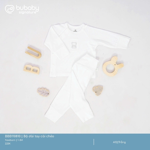 (NB-3M) Bộ dài tay cài chéo BU Baby Bambus cho bé trai bé gái | Quần áo Bubaby chính hãng