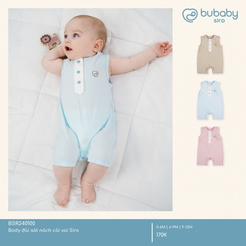 (1M-12M) Body đùi ngắn tay cổ trụ, sát nách cài vai Bubaby Siro -  BSR230303 BSR240100| Quần áo BU Baby chính hãng