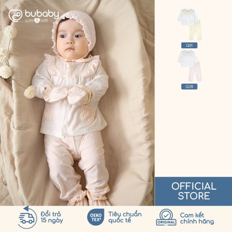 BU Baby (0M-12M) Set dài tay cài giữa, bèo đáp ngực BU Viscose Cotton KVC110200 | Hàng chính hãng