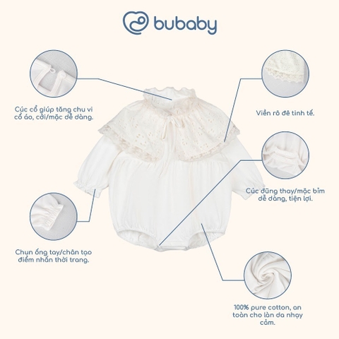 BU Baby (1M-12M) Set Body dài tay kèm cổ ren , cổ bèo bé gái mùa Thu êm Bubaby Cotton BCT2100CR | Hàng chính hãng