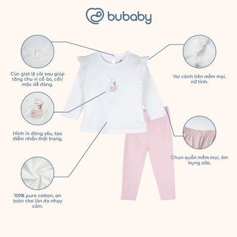 BU Baby (6M-5Y) Bộ dài tay cài sau cho bé gái BU Viscose Cotton IVC1110BG | Quần áo chính hãng
