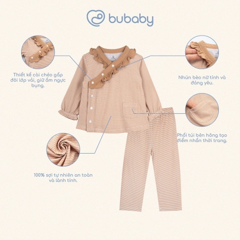 (6M-18M) Bộ dài tay cài chéo Pijama mặc ở nhà, đồ ngủ bé gái BU Baby Siro BSR1108BG| Quần áo chính hãng