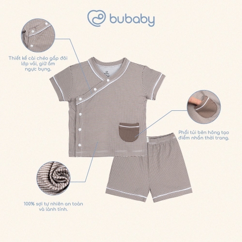 (6M-18M) Bộ ngắn tay cài chéo Pijama mặc ở nhà, đồ ngủ cho bé BU SIro BSR1308PJ | Quần áo Bubaby chính hãng
