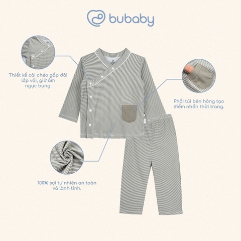 (6M-18M) Bộ dài tay cài chéo Pijama mặc ở nhà, đồ ngủ cho bé  BU Siro BSR1108PJ | Quần áo Bubaby chính hãng