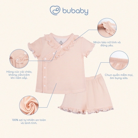(6M-18M) Bộ ngắn tay cài chéo Pijama mặc ở nhà, đồ ngủ bé gái BU Baby BSR1308BG| Quần áo bubaby chính hãng