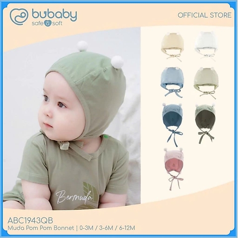(0-12M) Mũ Buộc dây Quả bông ABC1943QB Muda cho bé trai, bé gái Bu baby | Phụ kiện Chính hãng