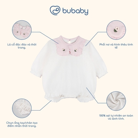(1M-9M) Body chip dài tay Thu êm bèo cổ Jacquard Bubaby Siro BSR213300 | Body BU Baby chính hãng