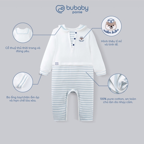 (0-12M) Body dài tay Bubaby cổ thủy thủ BuBu Cotton, bộ liên dài tay phong cách hàn quốc | PCT215300