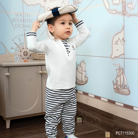 (6M-5Y) Bộ quần áo Bubaby thủy thủ dài tay BuBu cho bé trai bé gái BU Baby Cotton PCT115300