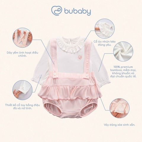 BU Baby (3M-18M) Set váy yếm kèm áo dài tay bé gái Bambus BBB603100 | Váy yếm chính hãng