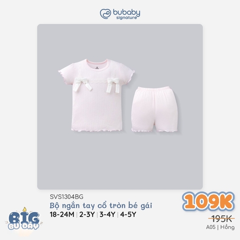 (6M-5Y-Nhiều mẫu) Bộ quần áo ngắn tay cổ tròn - Bé Gái - Bubaby