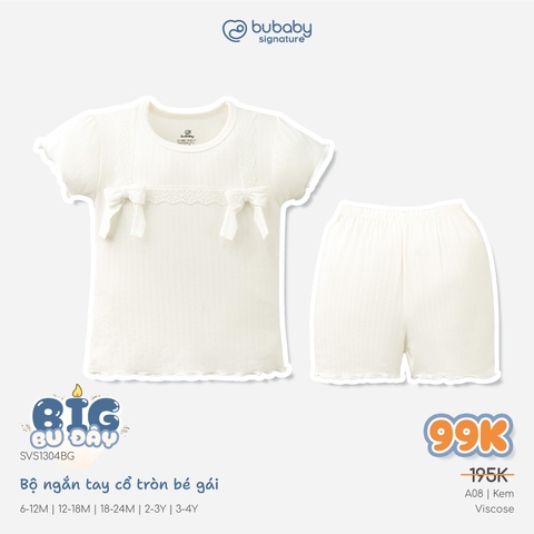 (6M-5Y-Nhiều mẫu) Bộ quần áo ngắn tay cổ tròn - Bé Gái - Bubaby