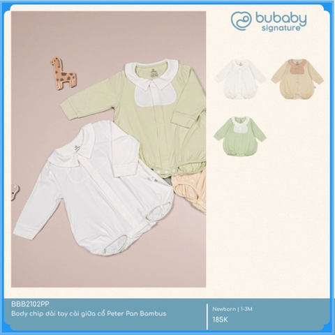 (NB-3M) Body chip dài tay cài giữa cổ Peter Pan Bambus - BBB2102PP | Quần áo BU Baby Chính hãng
