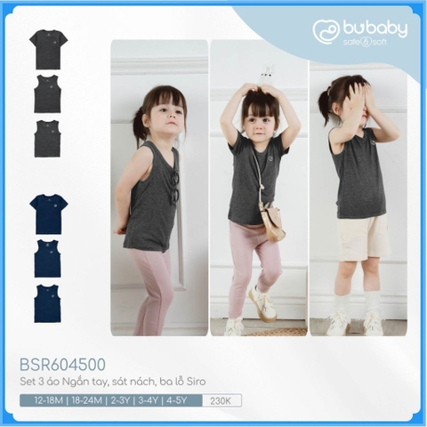 (1Y-5Y) BU Baby - Set 3 áo Ngắn tay, sát nách, ba lỗ Siro BSR604500 cho bé trai bé gái 1 đến 5 tuổi - BU Baby chính hãng
