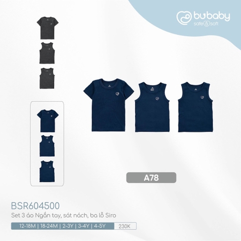 (1Y-5Y) BU Baby - Set 3 áo Ngắn tay, sát nách, ba lỗ Siro BSR604500 cho bé trai bé gái 1 đến 5 tuổi - BU Baby chính hãng
