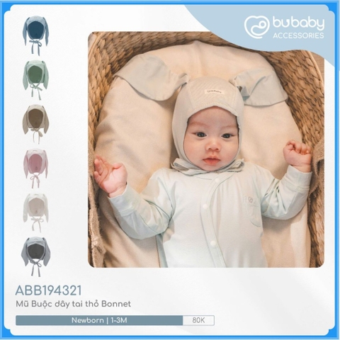 (NB-3M) Mũ buộc dây tai thỏ Bonet Bu Baby chất sợi tre mềm mại ABB194321 - Bubaby sơ sinh - Mũ Bubaby