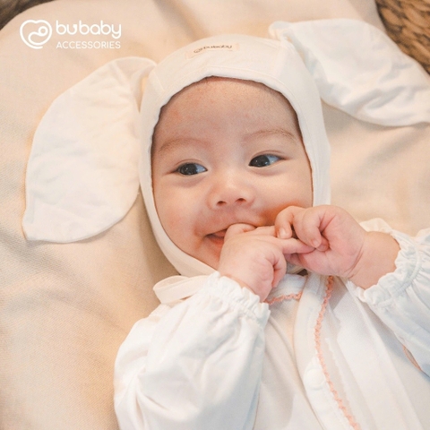 (NB-3M) Mũ buộc dây tai thỏ Bonet Bu Baby chất sợi tre mềm mại ABB194321 - Bubaby sơ sinh - Mũ Bubaby