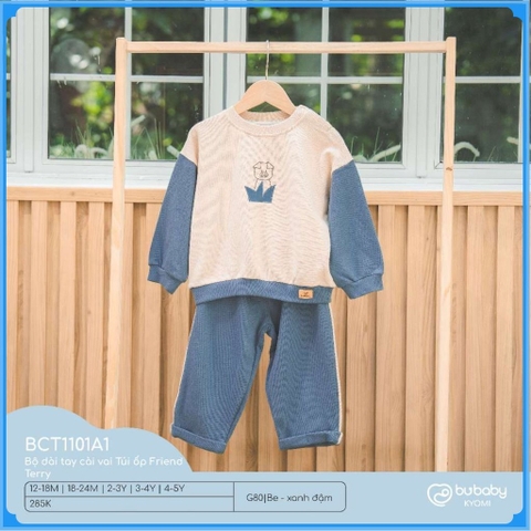 (1Y-5Y) Bộ dài tay cài vai chất nỉ ấm áp - Bộ quần áo mùa đông Bubaby - Bubaby bé trai – Bubaby bé gái – Quần áo Bubaby