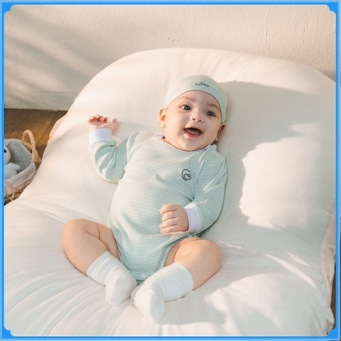 (1M-12M) Bộ đồ liền thân dài tay cài vai BSR2101ST  Siro Stripy cho bé sơ sinh -	Bubaby sơ sinh – Quần áo Bubaby
