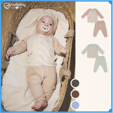 (1M-9M) Bộ dài tay sơ sinh BU cài giữa sợi tre Đan Mạch BBB1102FF Bubaby bé trai – Bubaby bé gái – Quần áo Bubaby