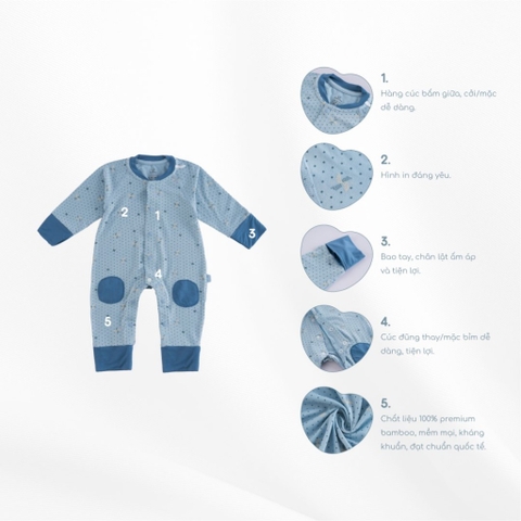 (0-3M) Body dài tay cài giữa Gami BBB210206 Bu baby cho bé sơ sinh - BU Baby sơ sinh