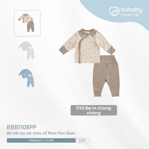 (0-3M) BU Baby sơ sinh - BBB1108PP Bộ dài tay cài chéo cổ Peter Pan Gami cho bé sơ sinh