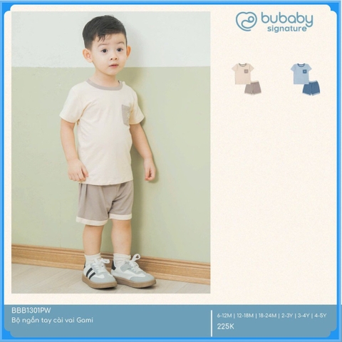 (6M-5Y) Bộ ngắn tay cài vai Gami túi ngực chi bé BU BBB1301PW | Quần áo BU Baby chính hãng