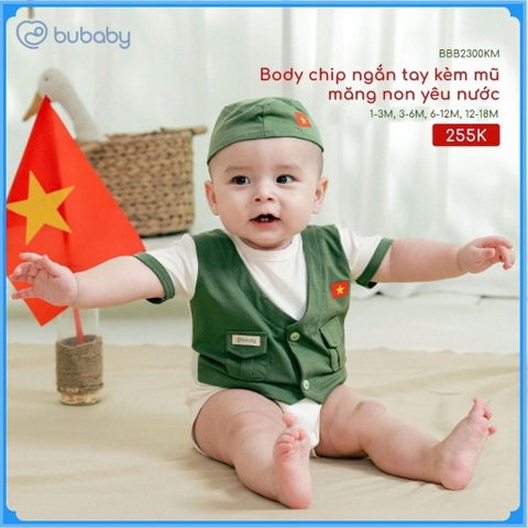 (1M-12M) Body Chip ngắn tay kèm mũ Bubaby măng non yêu nước Bambus - BBB2300KM | Quần áo chính hãng