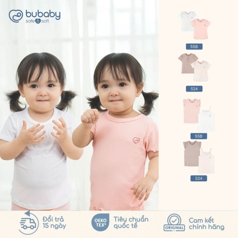 BU Baby (6M-5Y) Set 2 áo ngắn tay cổ tròn , áo 2 dây bé gái thoáng mát thời trang mùa hè | Chính hãng