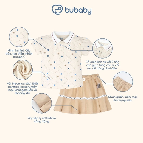(12M-5Y) Bộ ngắn tay cổ Polo kèm chân váy cao cấp mềm mát thời trang hè cho bé Bubaby Ponie PPN1303